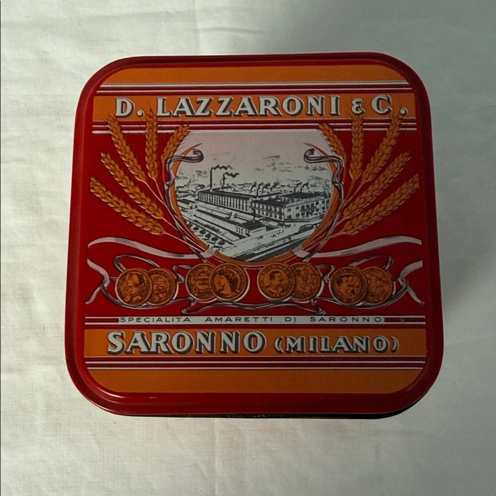 Lazzaroni Amaretti Di Saronno Tin Italy Red Vintage Cookie Tin